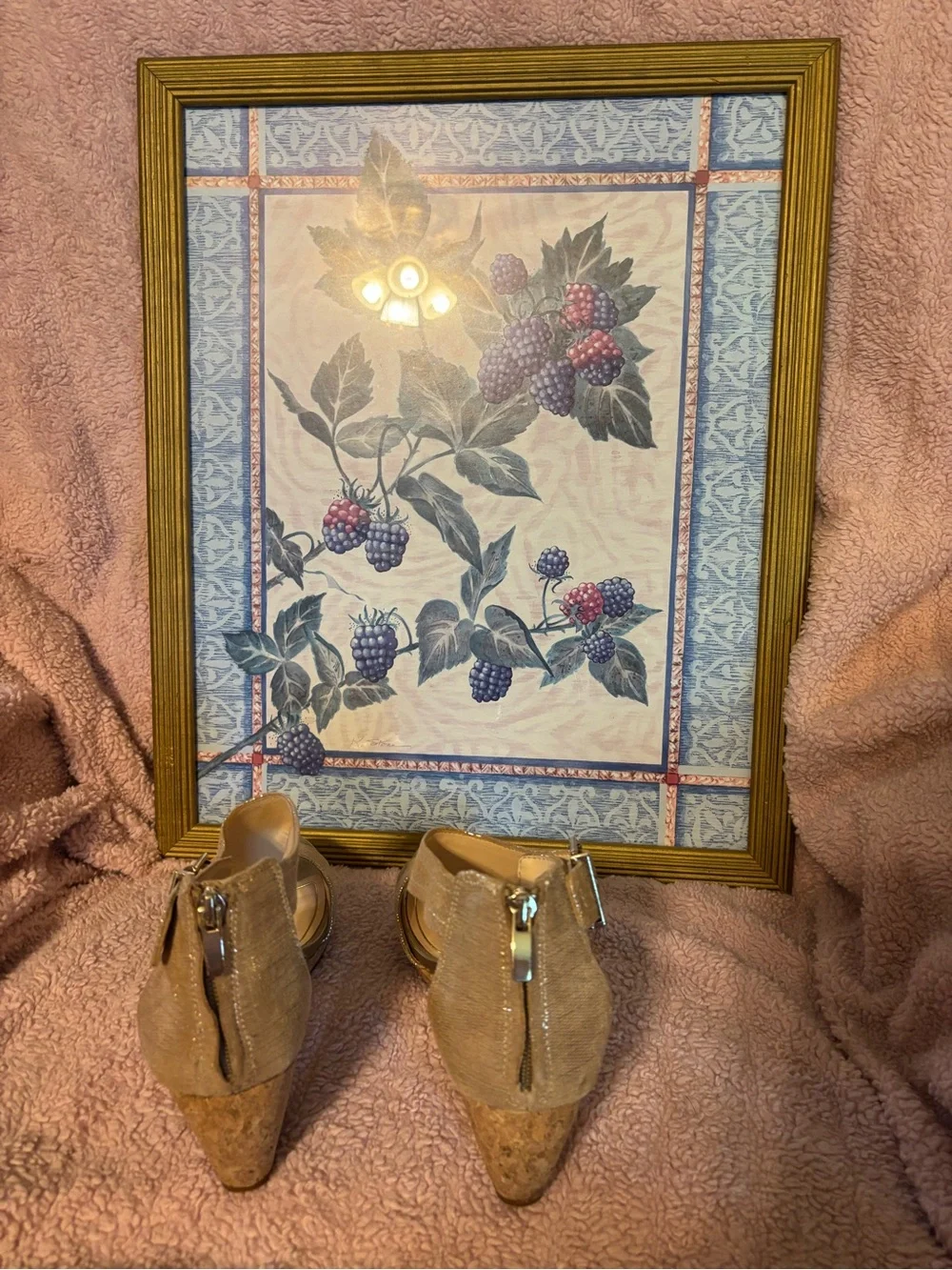 Alex Marie Shimmery Tan Wedge Sandals with Ankle Strap